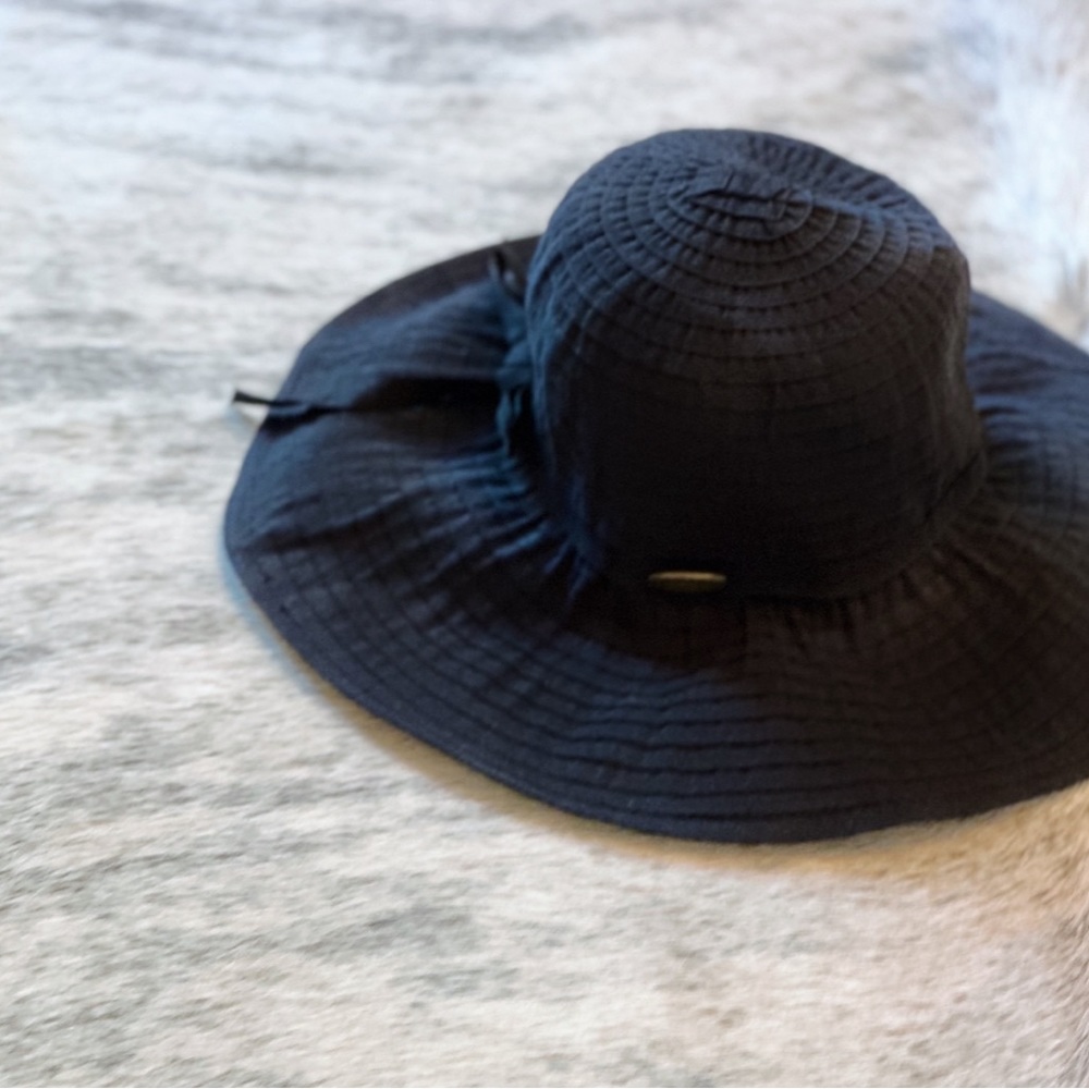 NWOT Cappelli Straworld Black Oversized Ribbon Sun Hat UPF 50+ 5” Brim, Packable - Picture 8 of 14